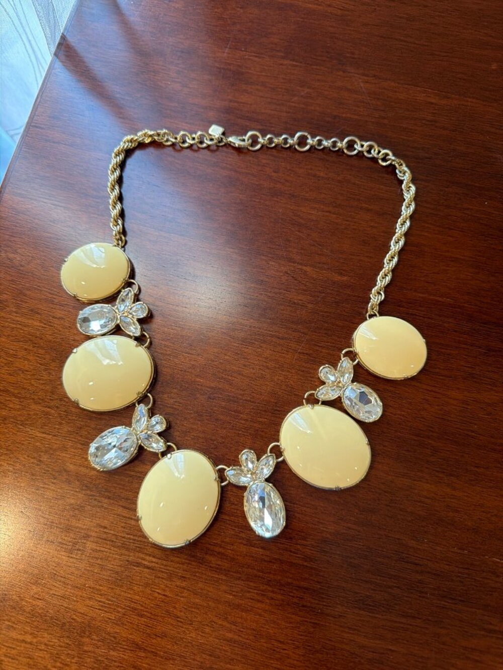 Banana Republic Ivory Cabochon Crystal Bib Statement Necklace Gold Tone